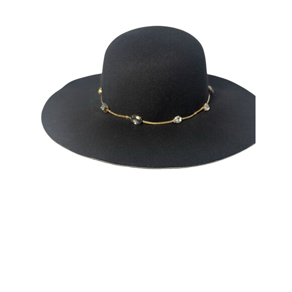 Juicy Couture Black Wide Brim Floppy Hat Bejeweled w/ Gold Chains Fast Shipping - Picture 10 of 16